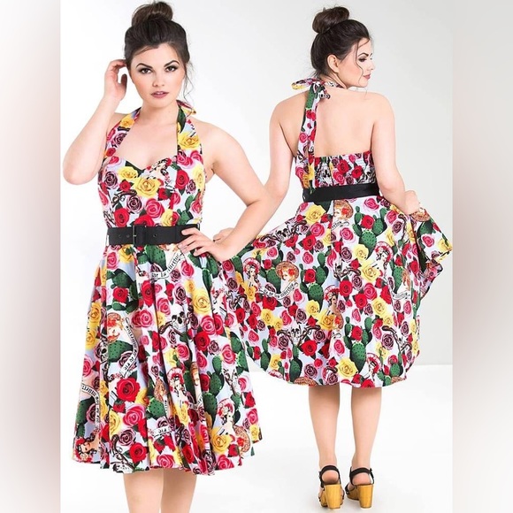 Hell Bunny Dresses & Skirts - HELL BUNNY Mexico 50s Rockabilly Halter Neck Cotton Midi Dress